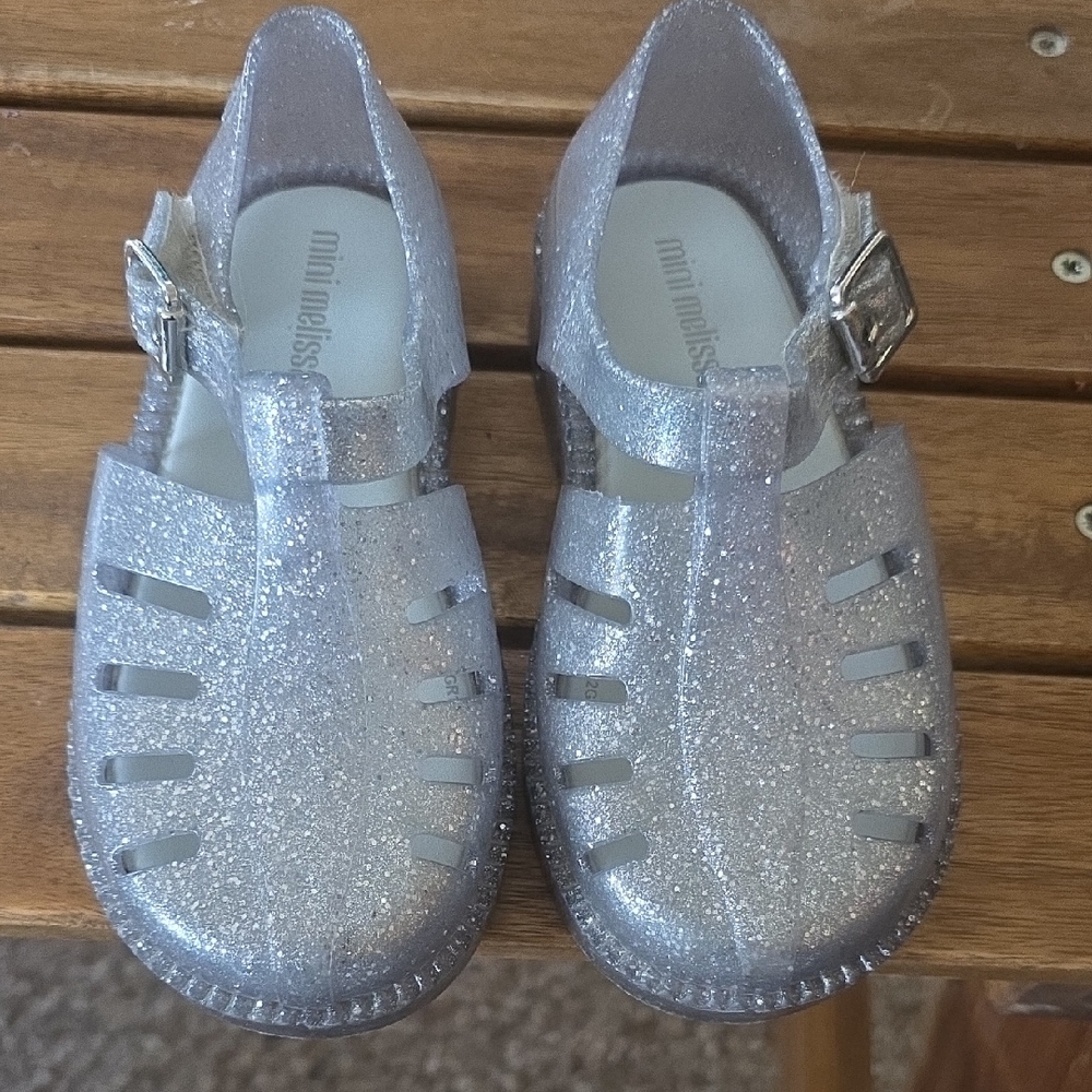 Like New Mini Melissa Glittery Silver Kids Sandals